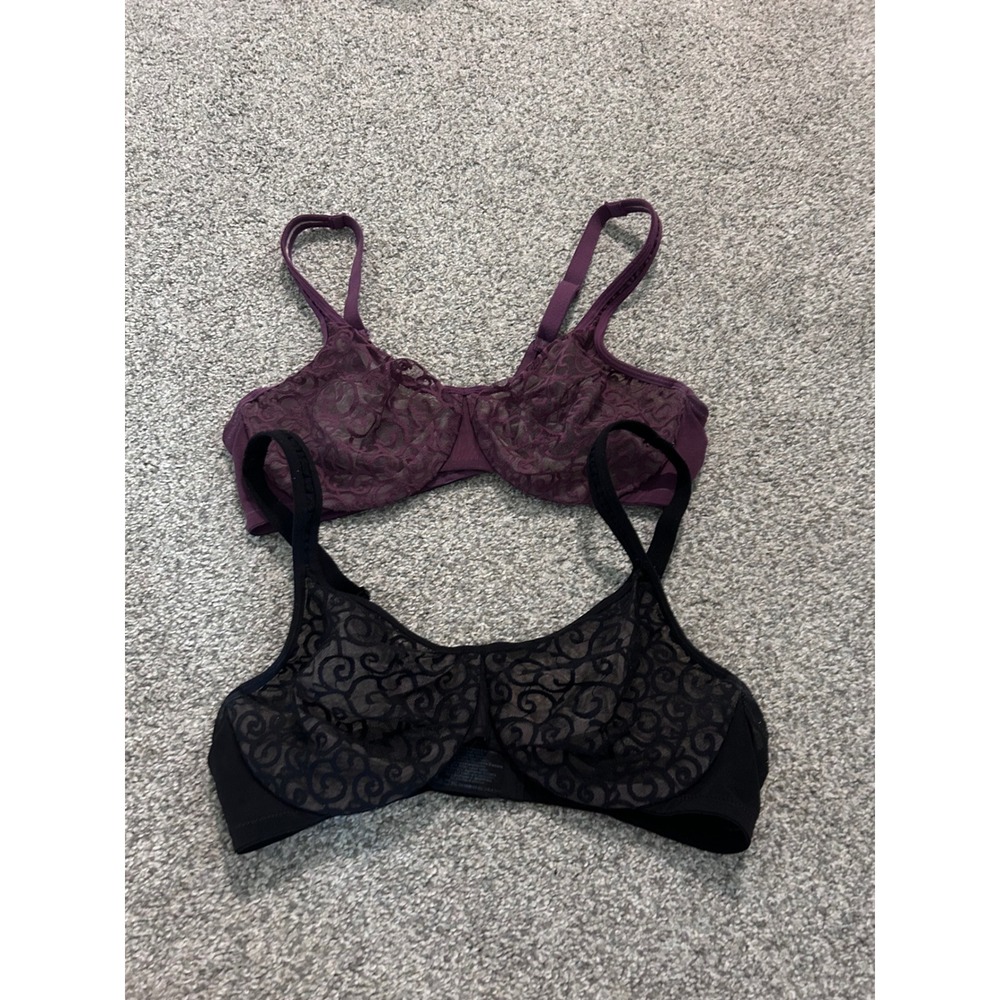 Olga Luxury Lift Underwire Bra Set 2 Pack Black Plum Purple Lace 35090 38C